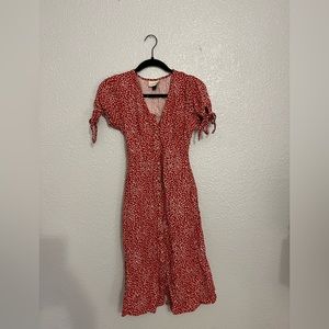 Women’s short tie sleeve v neck button down floral midi dress